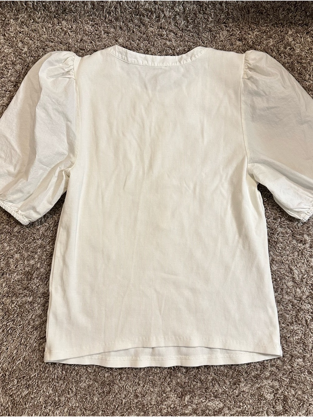 PAIGE Off-White Puff Sleeve Button Henley Top - Picture 5 of 5